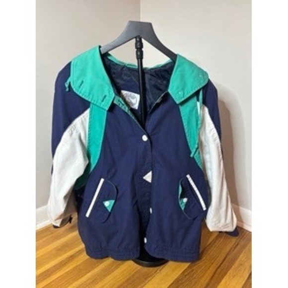 Vintage Colorblock Track Jacket Navy Teal White Athletic Sportswear Size M - Picture 5 of 5